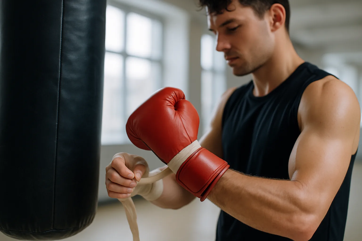 Boxing training at a gym